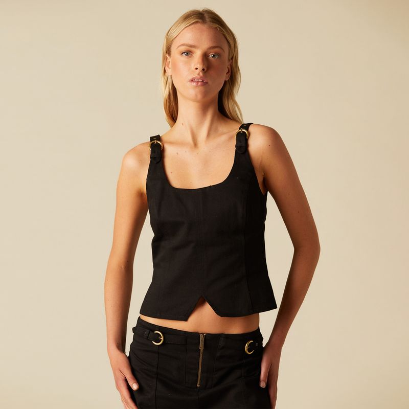 NICOLI - Top Hebilla Negro Mujer Nicoli