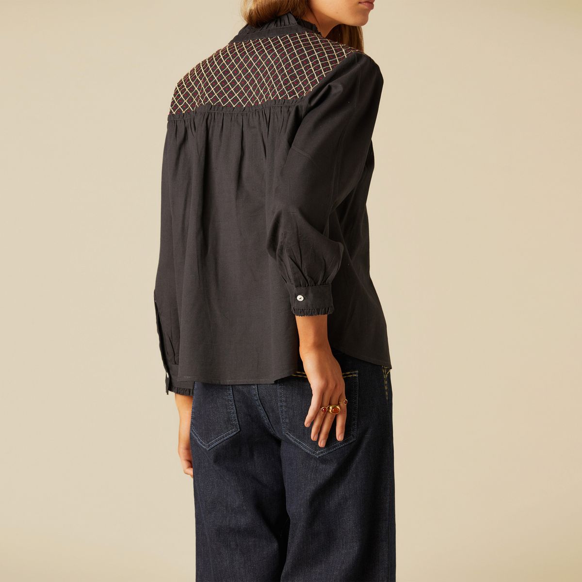 NICOLI - Blusa Antracita Nidos Hombro Mujer Nicoli