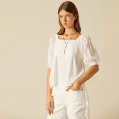 NICOLI - Blusa Cuadrado Encajes Blanca Mujer