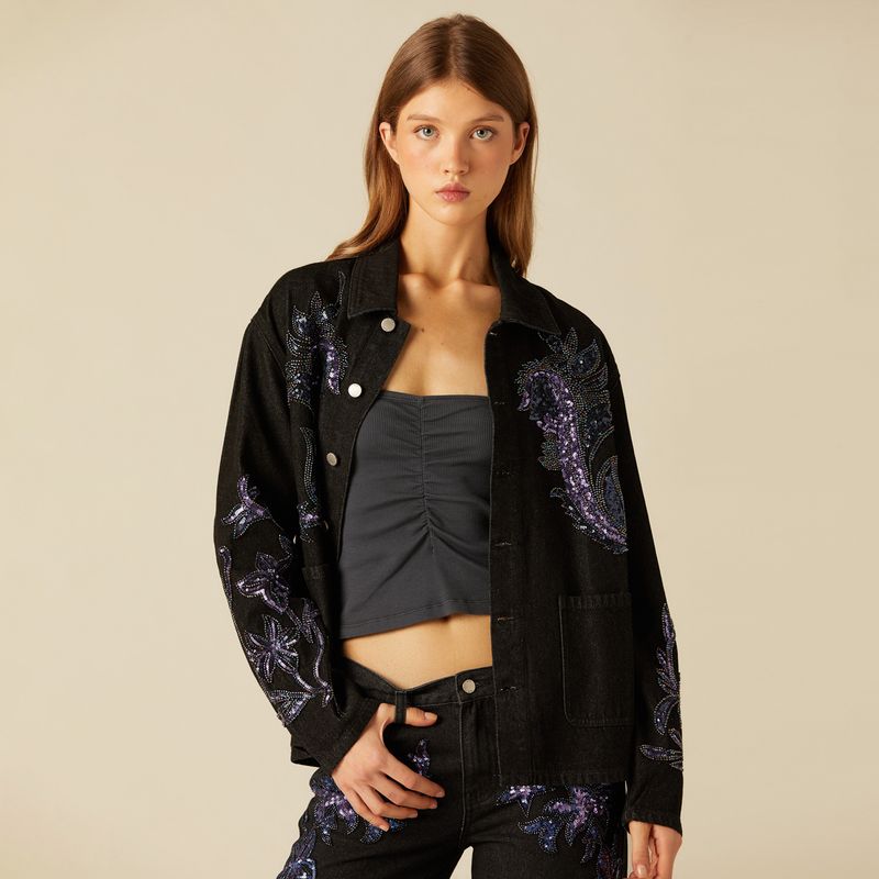 NICOLI - Chaqueta Denim Lentejuelas Mujer Nicoli