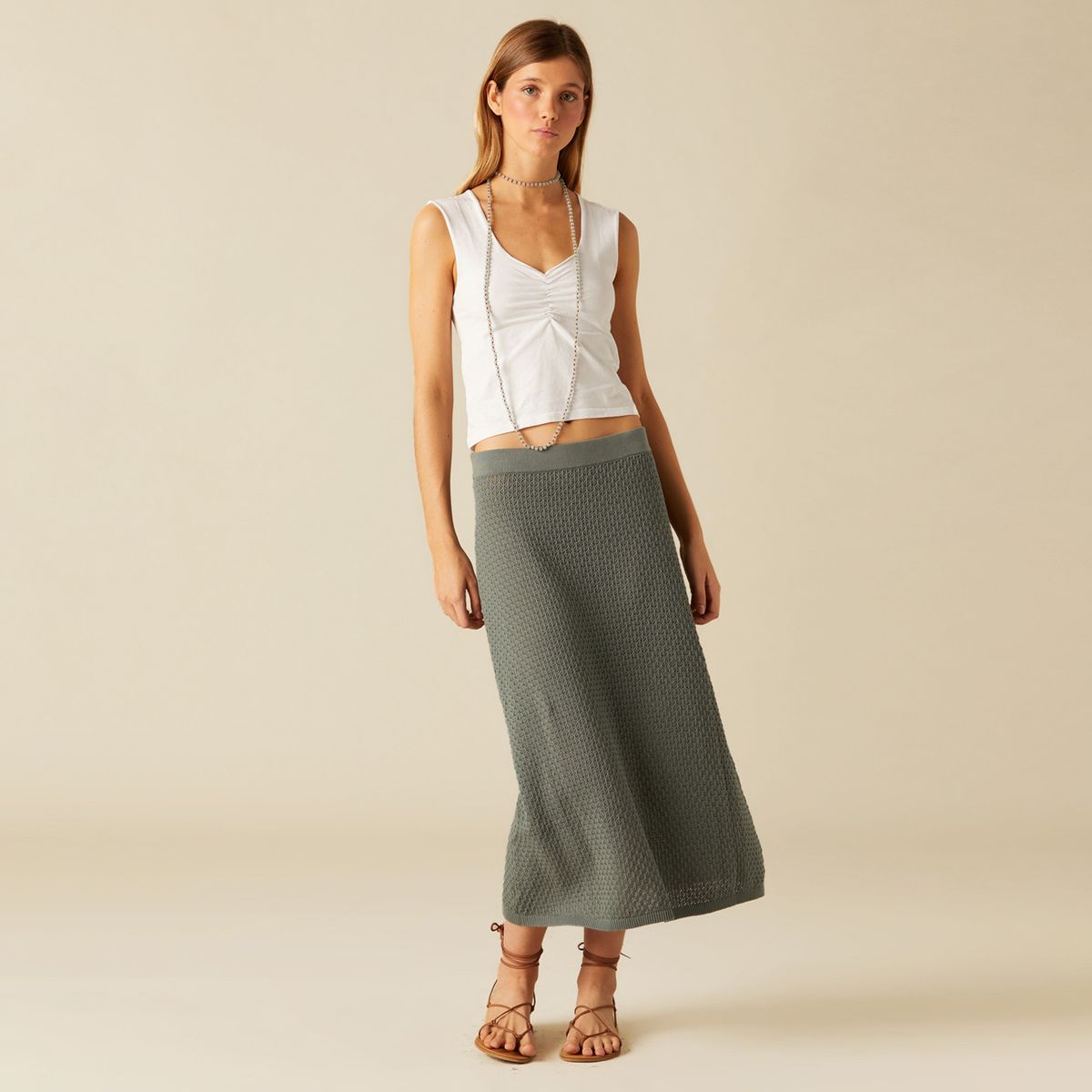 NICOLI - Falda Punto Larga Gris Mujer Nicoli