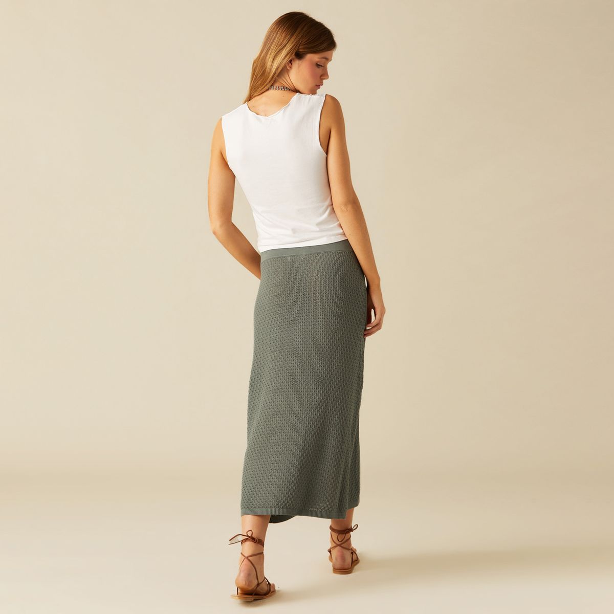 NICOLI - Falda Punto Larga Gris Mujer Nicoli