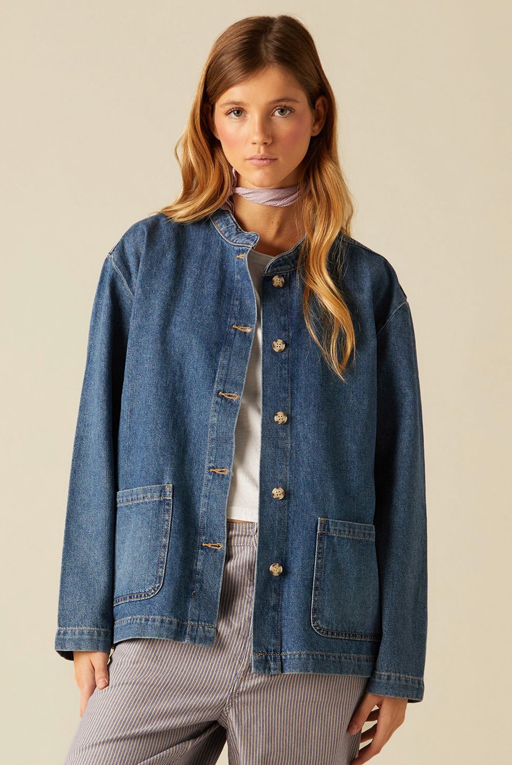 NICOLI - Chaqueta Cuello Mao Vaquera Mujer Nicoli