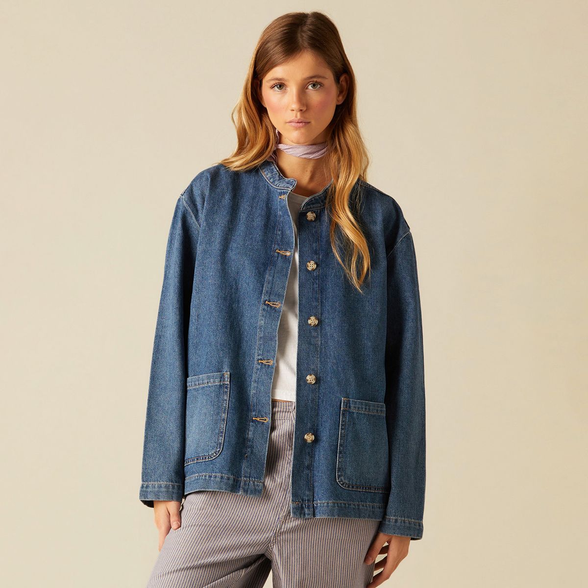 NICOLI - Chaqueta Cuello Mao Vaquera Mujer Nicoli