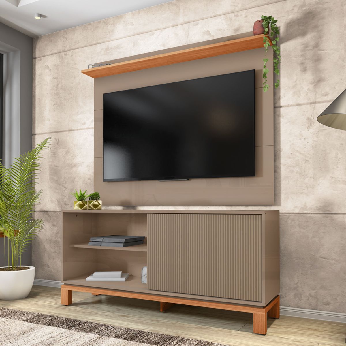 DECOCASA - Panel Tv + Rack Tv 50 Pulgadas Mondrian Gris Decocasa