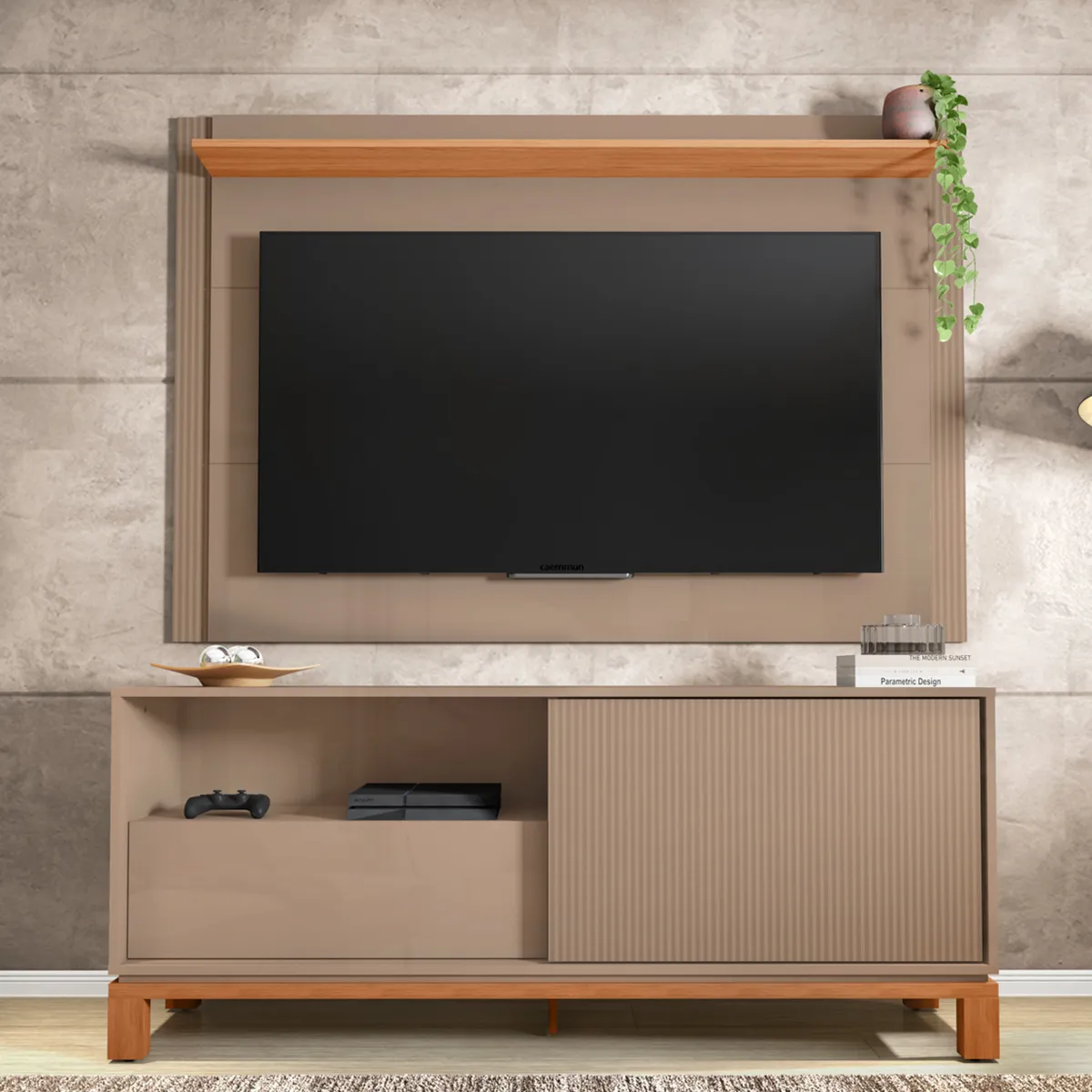 DECOCASA - Panel + Rack 150 Cm + Mondrian Gris Decocasa