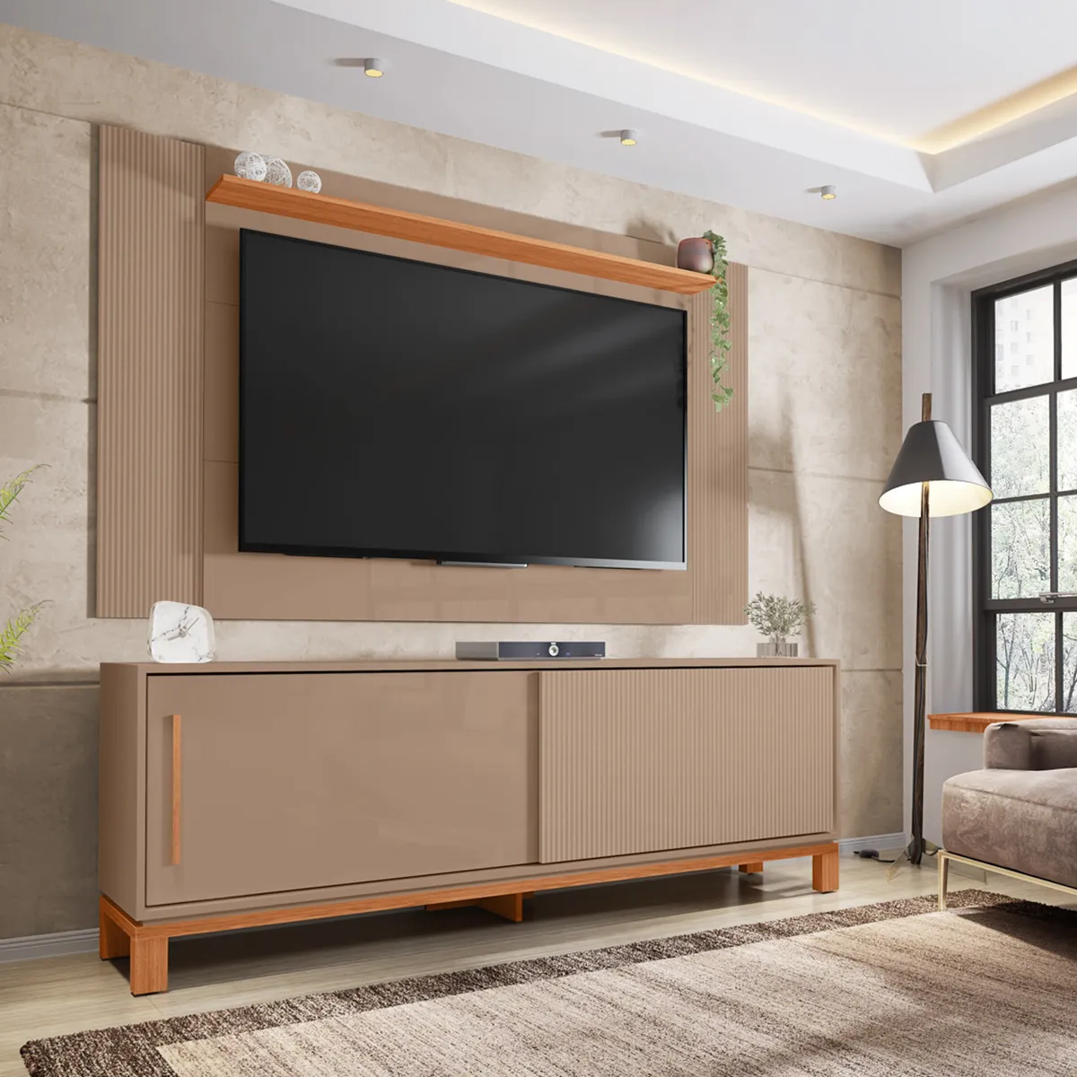 DECOCASA - Panel + Rack 180 Cm + Mondrian Gris Decocasa