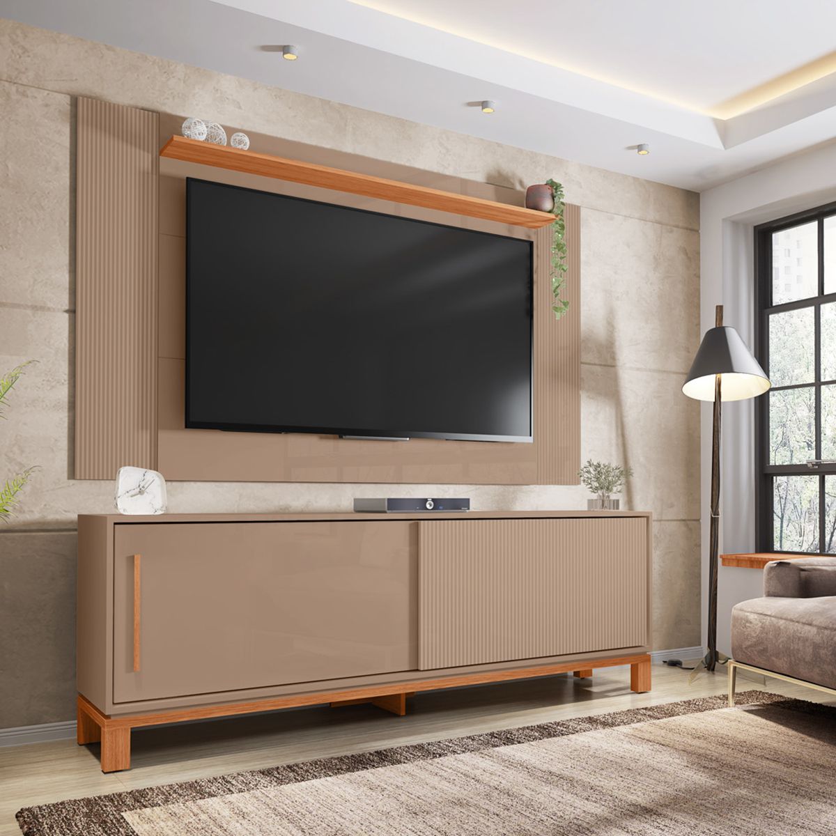 DECOCASA - Panel + Rack 180 Cm + Mondrian Gris Decocasa