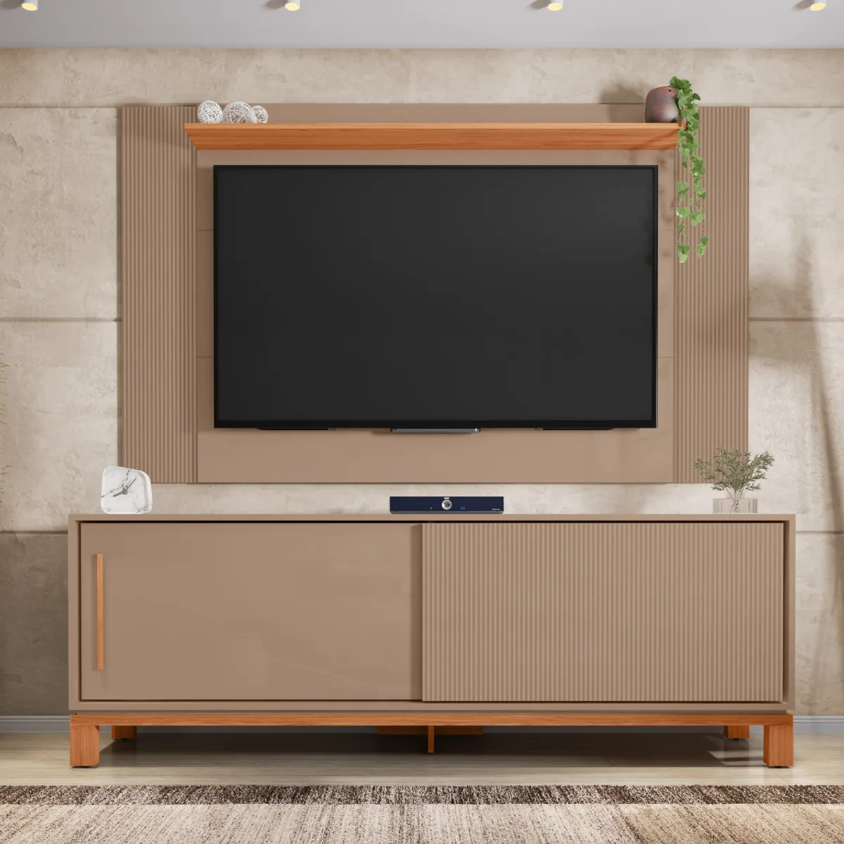 DECOCASA - Panel + Rack 180 Cm + Mondrian Gris Decocasa