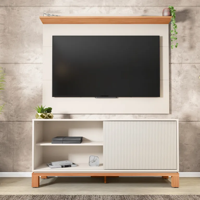DECOCASA Panel + Rack 135 Cm + Vi Mondrian Ow