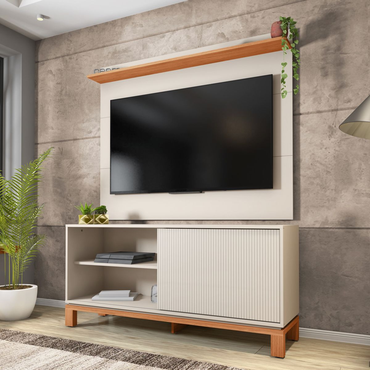 DECOCASA - Panel + Rack 135 Cm + Vi Mondrian Ow Decocasa