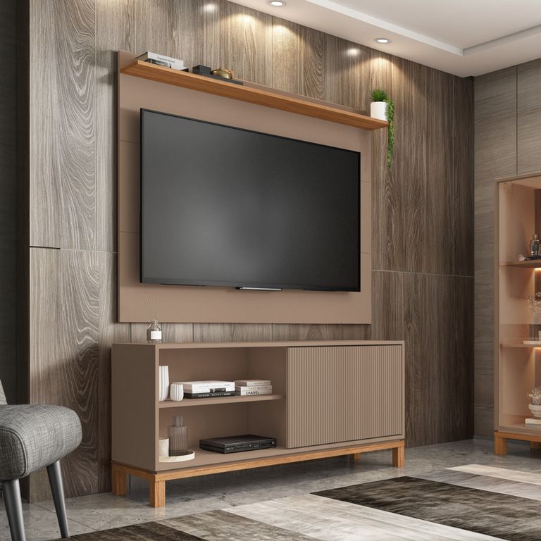 DECOCASA Panel + Rack 135 Cm + Vi Mondrian Gris C