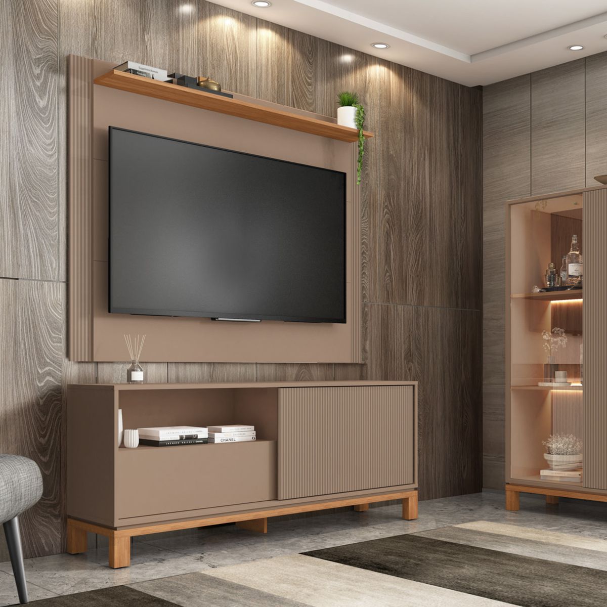 DECOCASA - Panel + Rack 150 Cm + Vi Mondrian Gris Decocasa