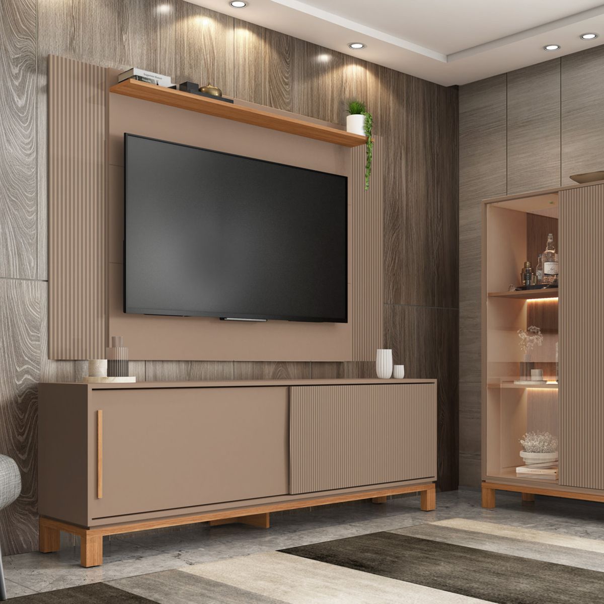 DECOCASA - Panel + Rack 180 Cm + Vi Mondrian Gris C Decocasa