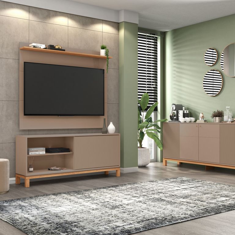 DECOCASA Panel + Rack 135 Cm + Vi + Bu Mondrian Gris