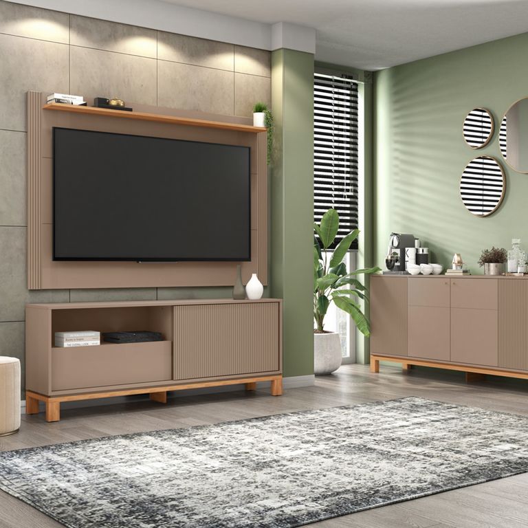 DECOCASA Panel + Rack 150 Cm + Vi + Bu Mondrian Gris