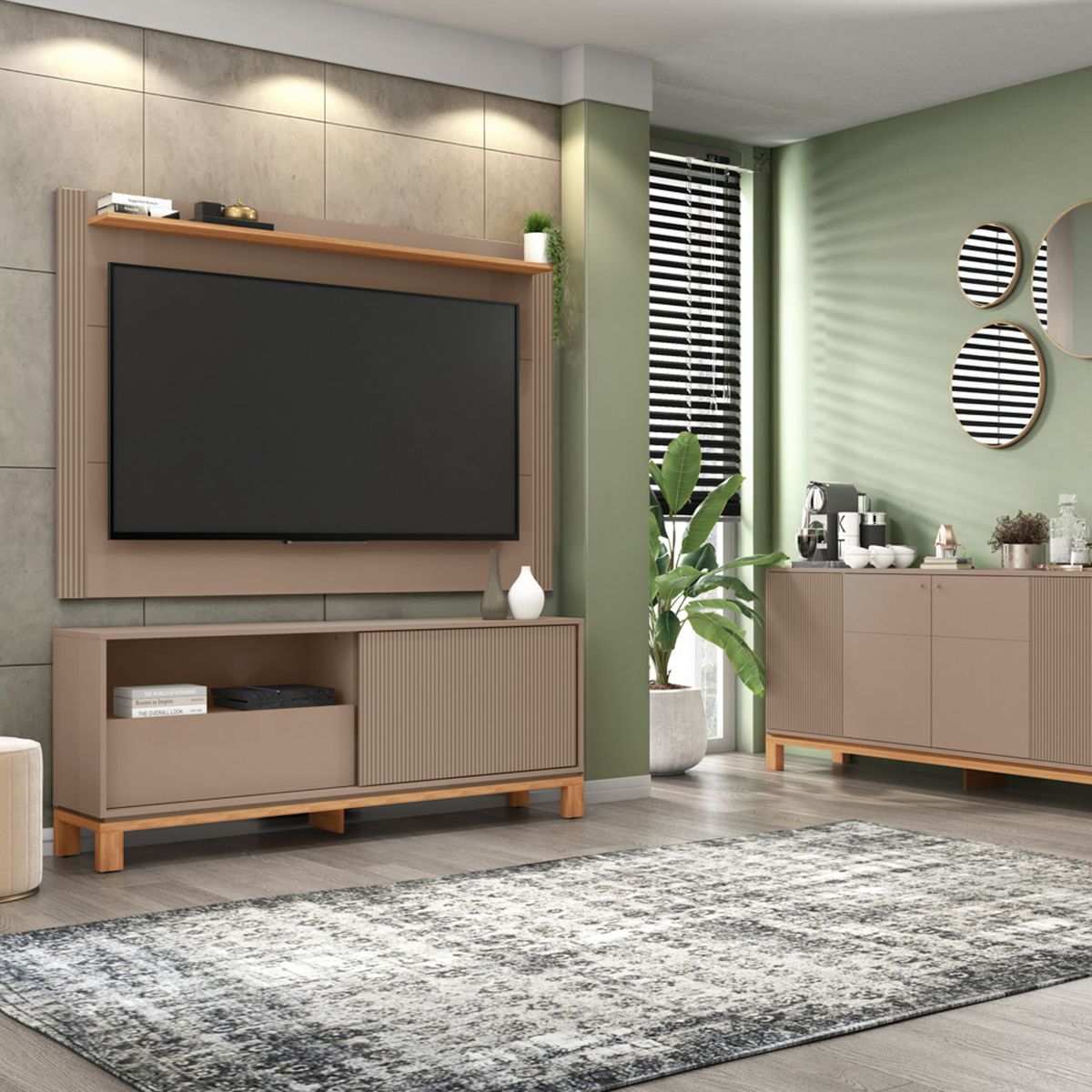 DECOCASA - Panel + Rack 150 Cm + Vi + Bu Mondrian Gris Decocasa