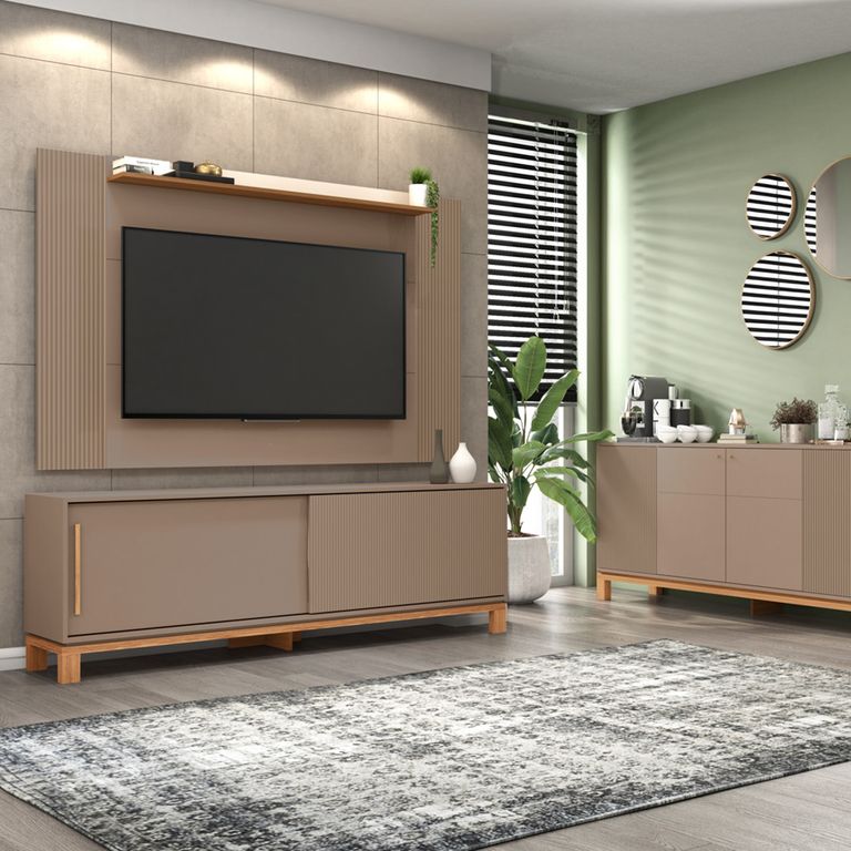 DECOCASA Panel + Rack 180 Cm + Vi + Bu Mondrian Gris