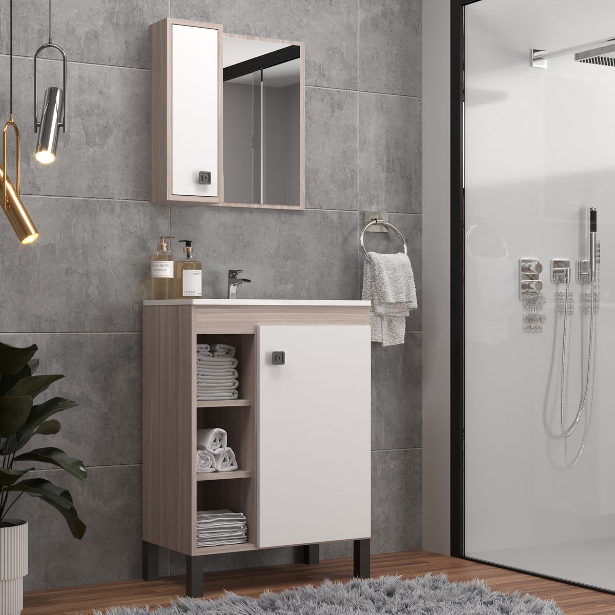 MOBILFRANK - Mueble De Baño 1 Puerta 3 Nichos Mobilfrank