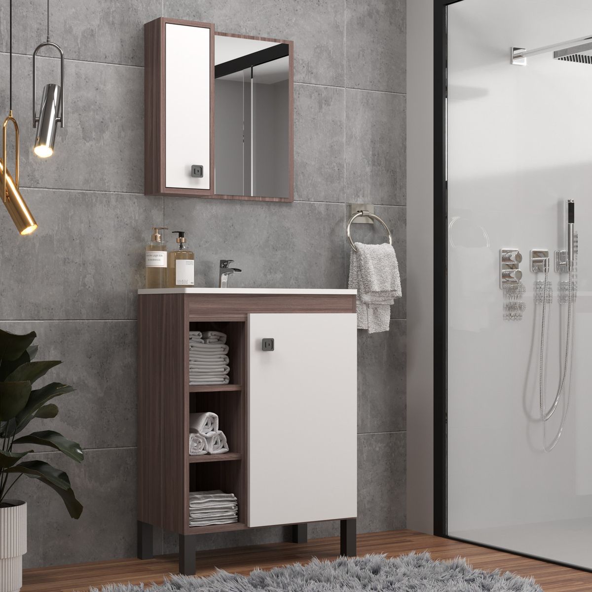 MOBILFRANK - Mueble De Baño 1 Puerta 3 Nichos Mobilfrank