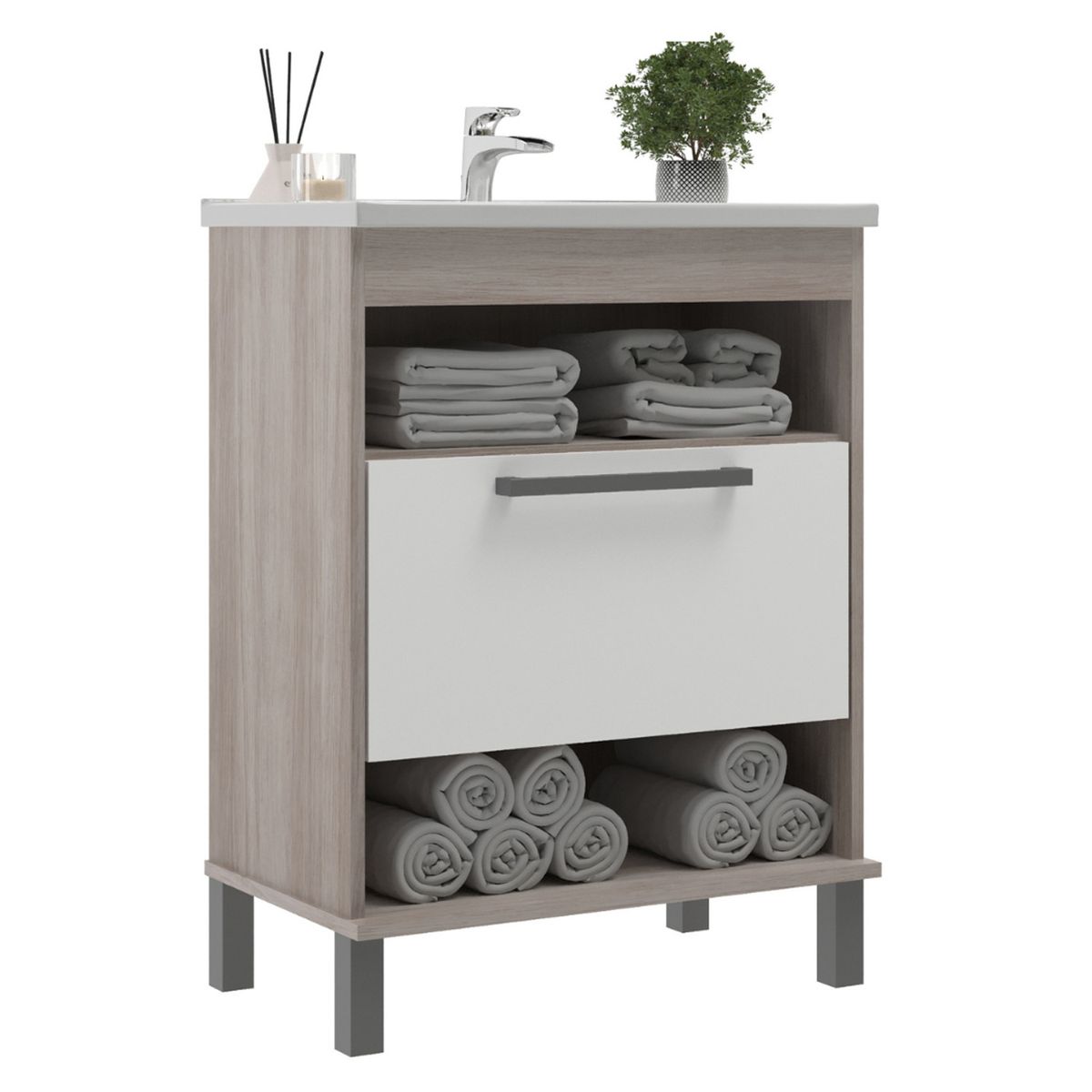 MOBILFRANK - Mueble De Baño 1 Puerta 2 Nichos Mobilfrank