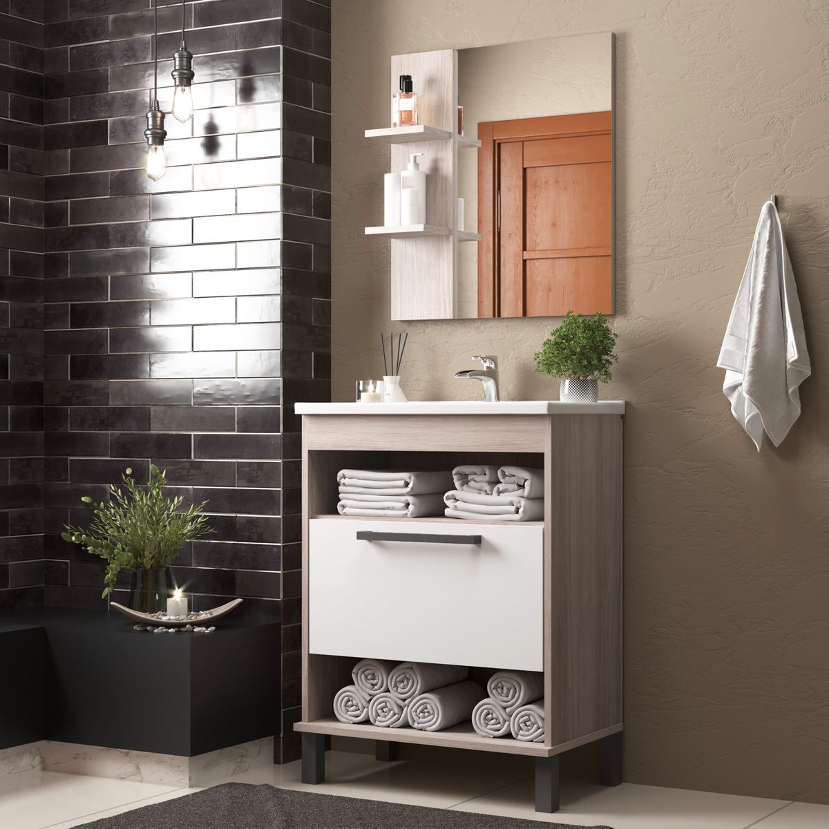 MOBILFRANK - Mueble De Baño 1 Puerta 2 Nichos Mobilfrank