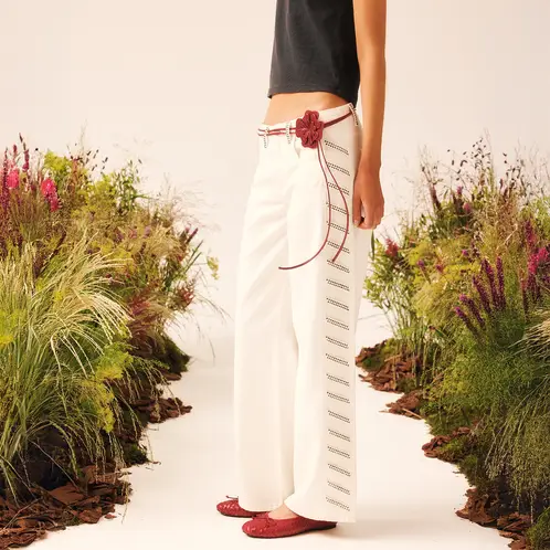 NICOLI - Jeans Tiras Tachuelas Blanco Mujer