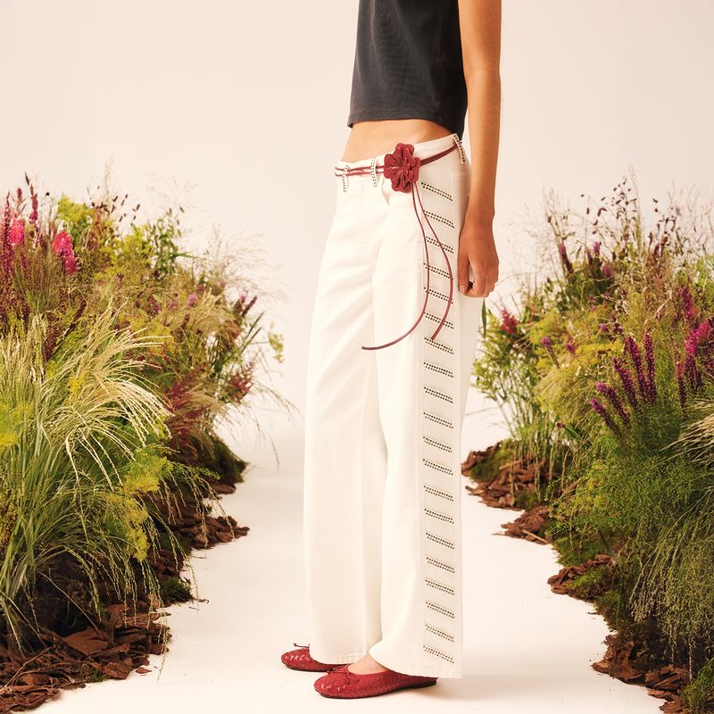 NICOLI - Jeans Tiras Tachuelas Blanco Mujer Nicoli