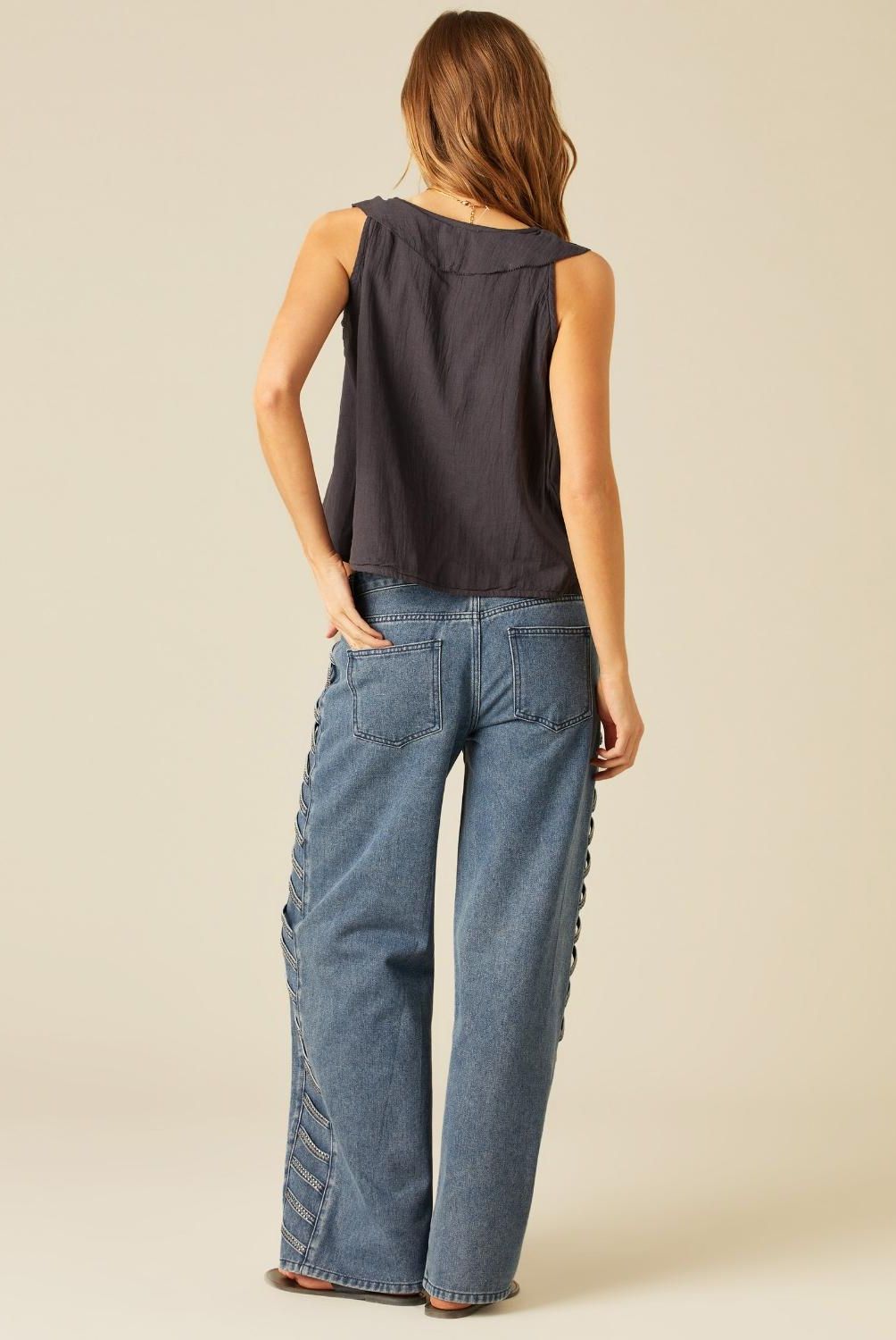 NICOLI - Jeans Tiras Tachuelas Azul Mujer Nicoli