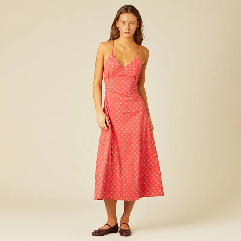 NICOLI - Vestido Tirantes Hojas Rojo Mujer Nicoli