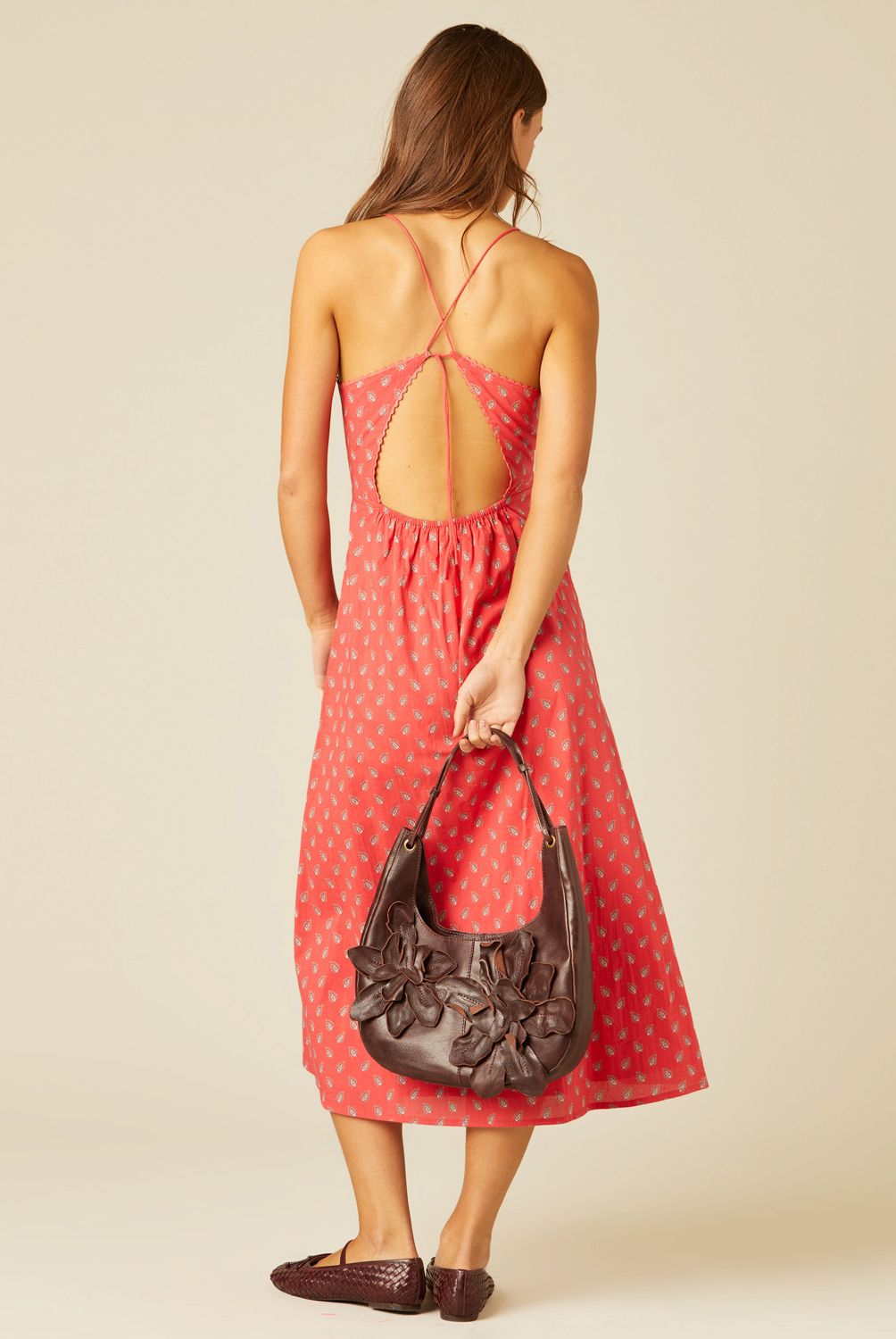 NICOLI - Vestido Tirantes Hojas Rojo Mujer Nicoli