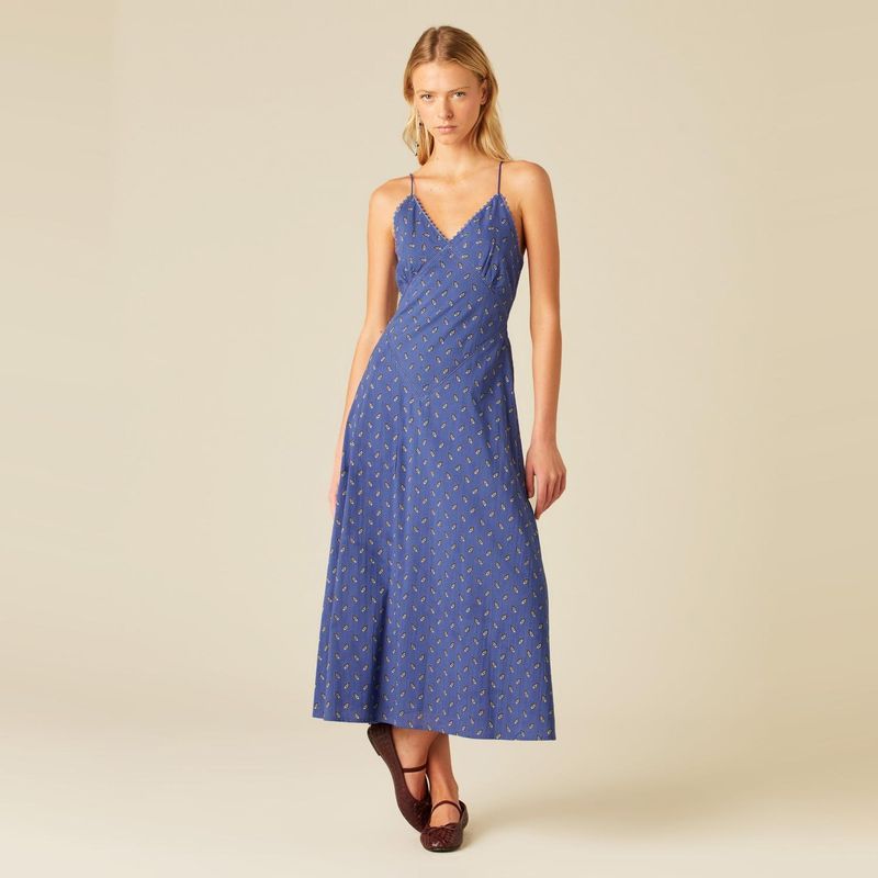 NICOLI - Vestido Tirantes Hojas Azul Mujer Nicoli