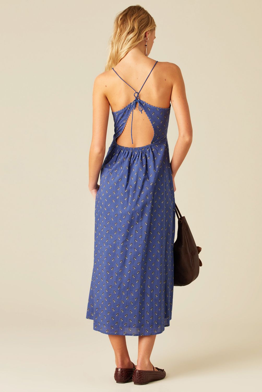 NICOLI - Vestido Tirantes Hojas Azul Mujer Nicoli