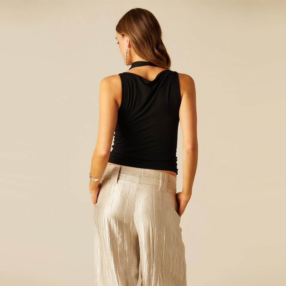 NICOLI - Top Foulard Negro Mujer Nicoli