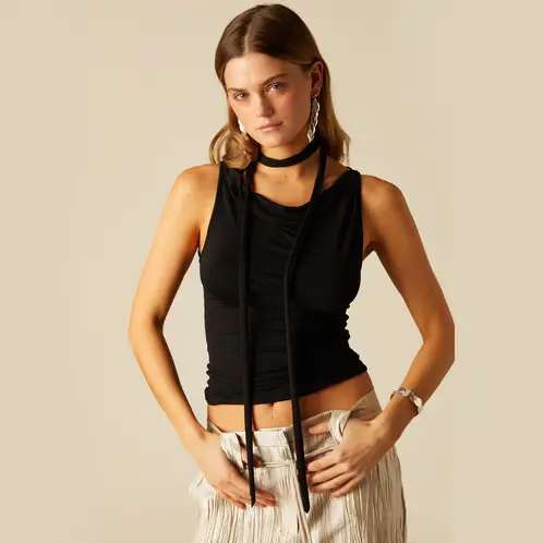 NICOLI - Top Foulard Negro Mujer