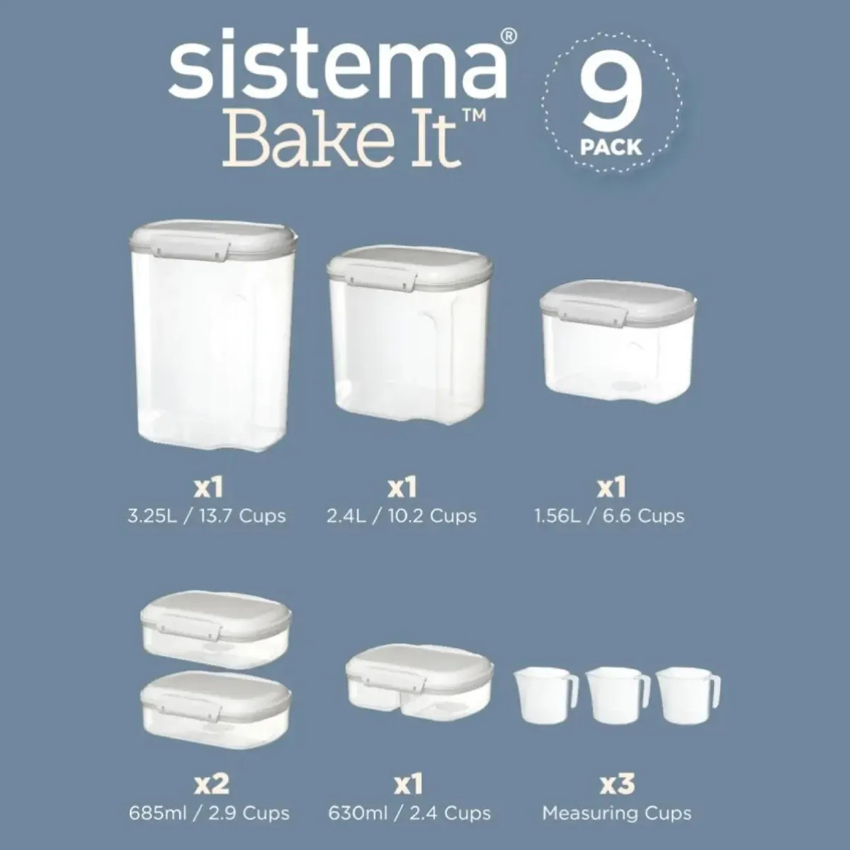 SISTEMA - Set 6 Contenedores Antiderrame + 3 Tazas Bake It Sistema