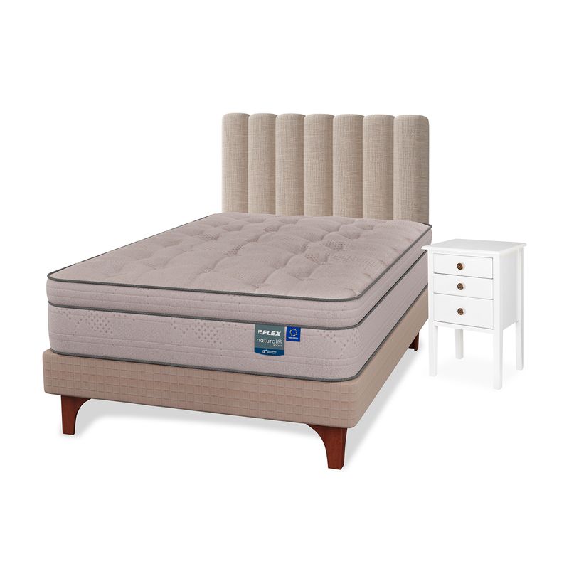 FLEX - Cama Europea Natural Pocket 1.5 Plazas + Mueble + Respaldo Flex