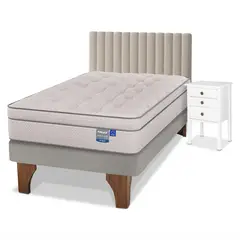 FLEX - Cama Europea Natural Pocket 1.5 Plazas + Mueble + Respaldo