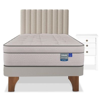 Imagen 2 del producto Cama Europea Natural Pocket 1.5 Plazas + Mueble + Respaldo