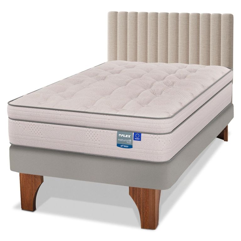 Cama Europea Natural Pocket 1.5 Plazas x 2.00mt + Respaldo