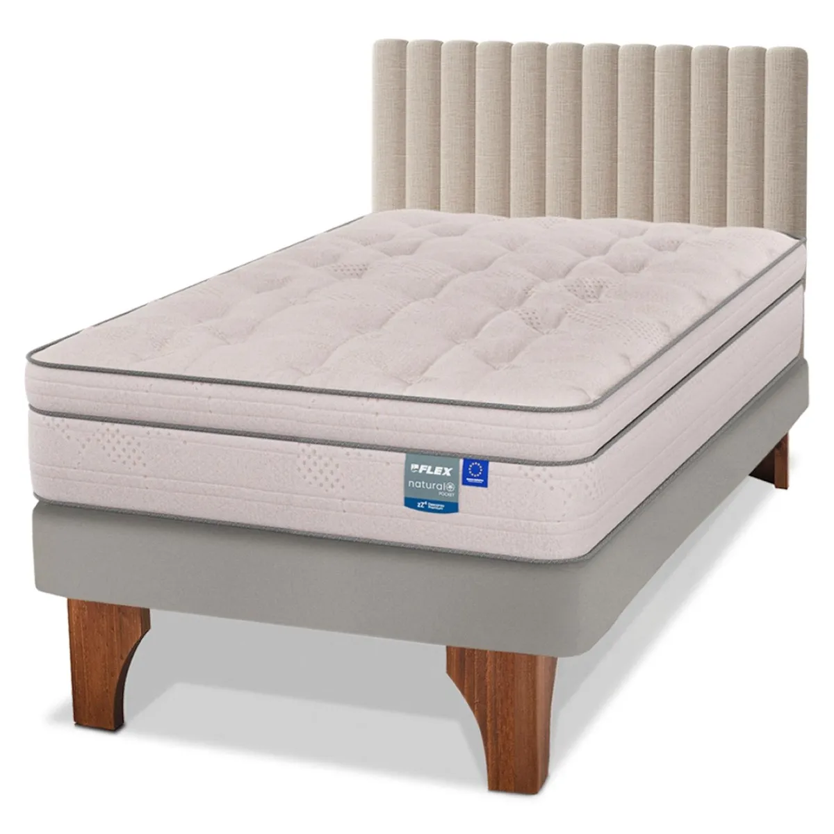 FLEX - Cama Europea Natural Pocket 1.5 Plazas + Respaldo Flex