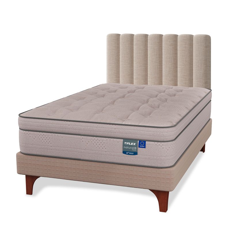 FLEX - Cama Europea Natural Pocket 1.5 Plazas + Respaldo Flex