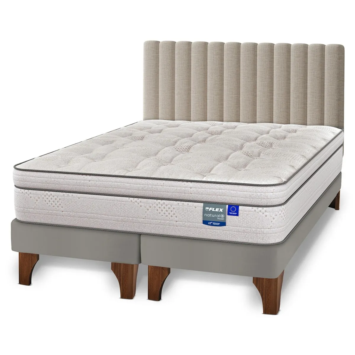 FLEX - Cama Europea Natural Pocket 2 Plazas + Respaldo Flex