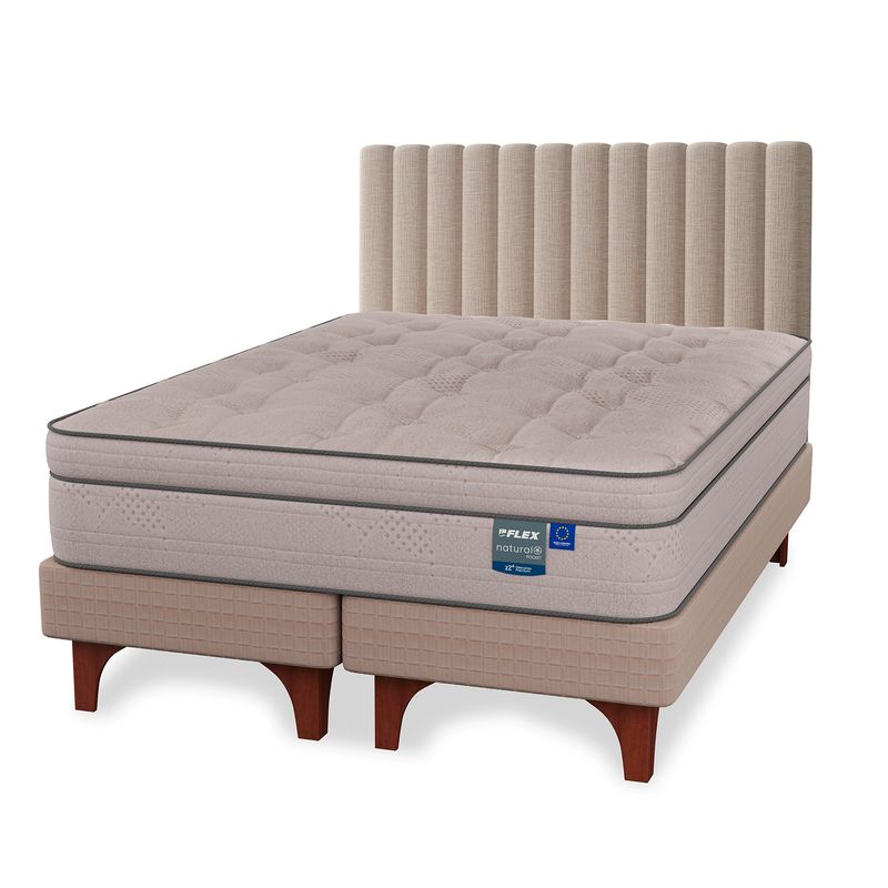 FLEX - Cama Europea Natural Pocket 2 Plazas + Respaldo Flex