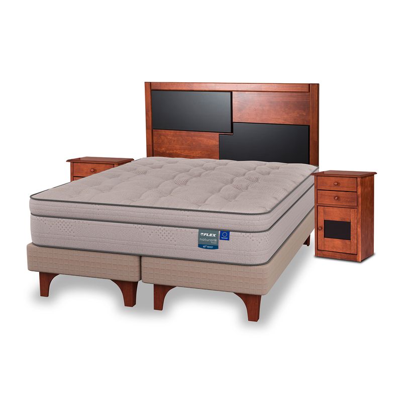 FLEX - Cama Europea Natural Pocket 2 Plazas + Mueble + Respaldo Flex