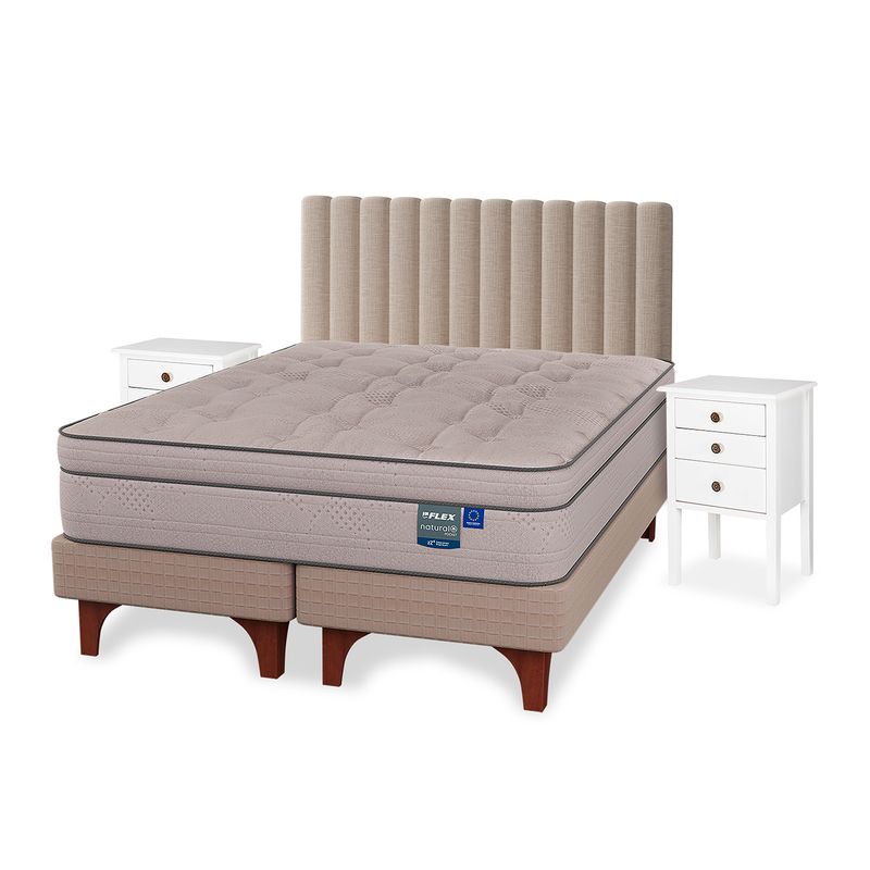 FLEX - Cama Europea Natural Pocket King + Mueble + Respaldo Flex