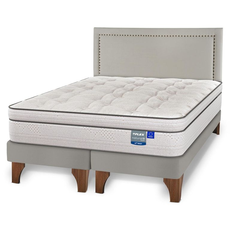 FLEX Cama Europea Natural Pocket Super King x 2.00mt Base Dividida + Respaldo