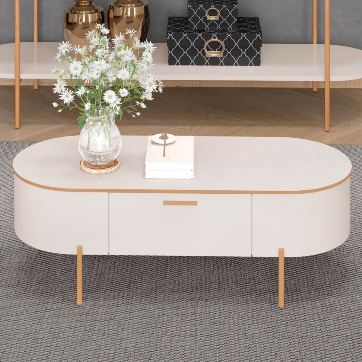 VEKKAHOME - Mesa De Centro Selena 1 Cajón Beige Vekkahome