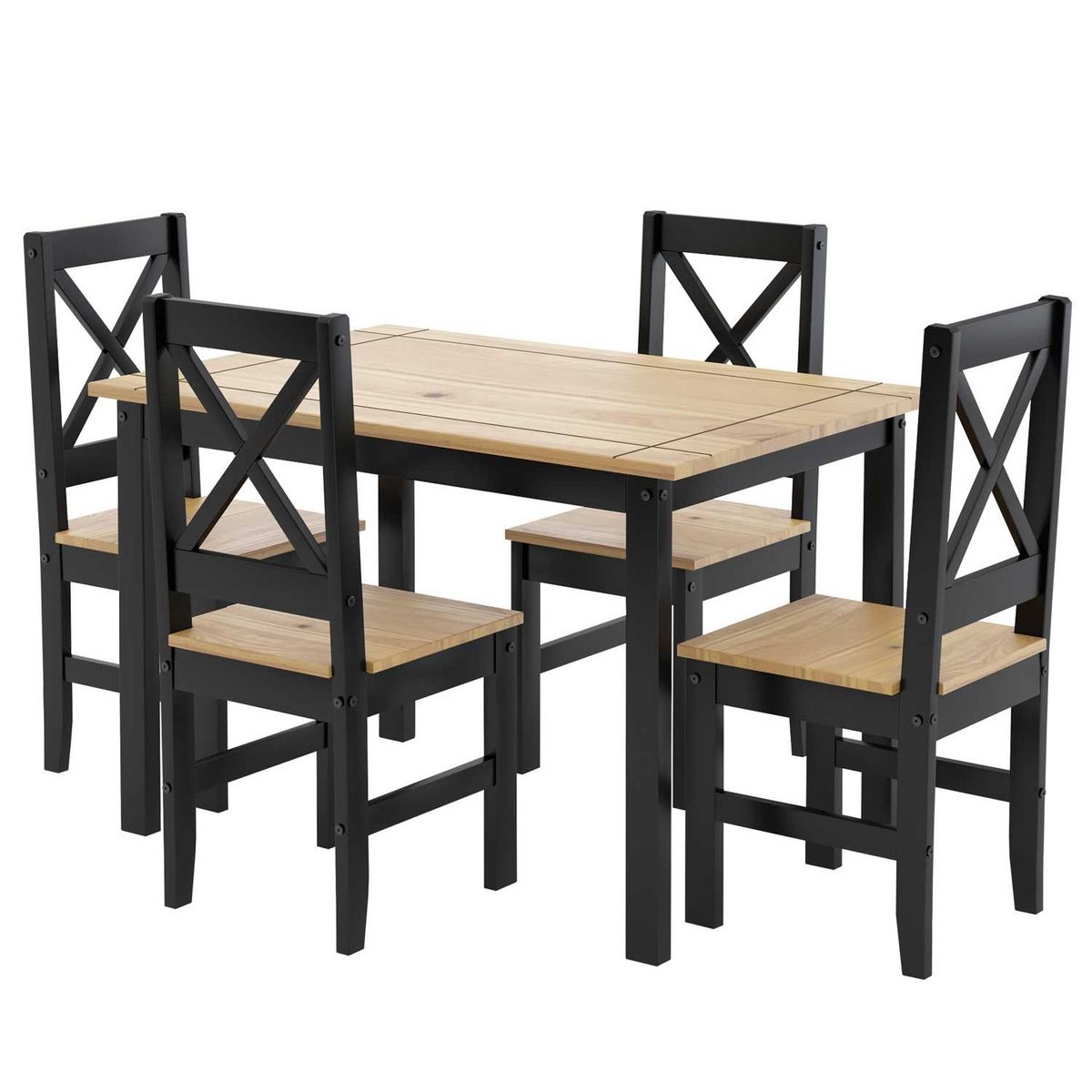VEKKAHOME - Comedor Madera Lucia Negro 4 Sillas Vekkahome