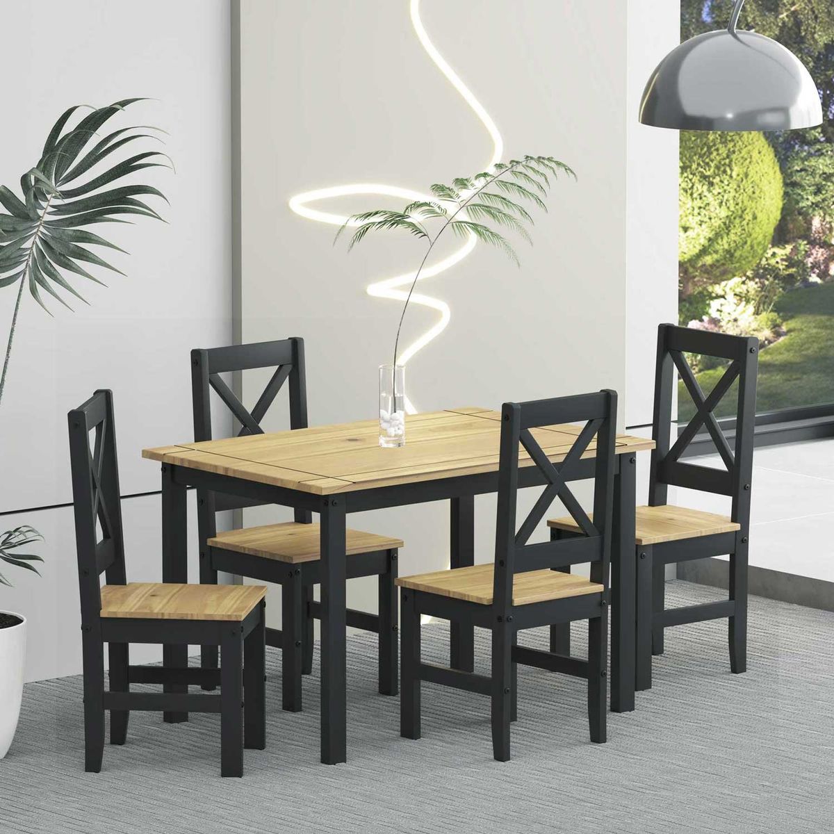 VEKKAHOME - Comedor Madera Lucia Negro 4 Sillas Vekkahome